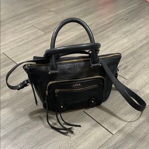 Lodi’s Black Leather ELLIE SATCHEL SMALL with Crossbody Strap